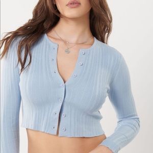 Garage Ribbed Blue Button Cardigan